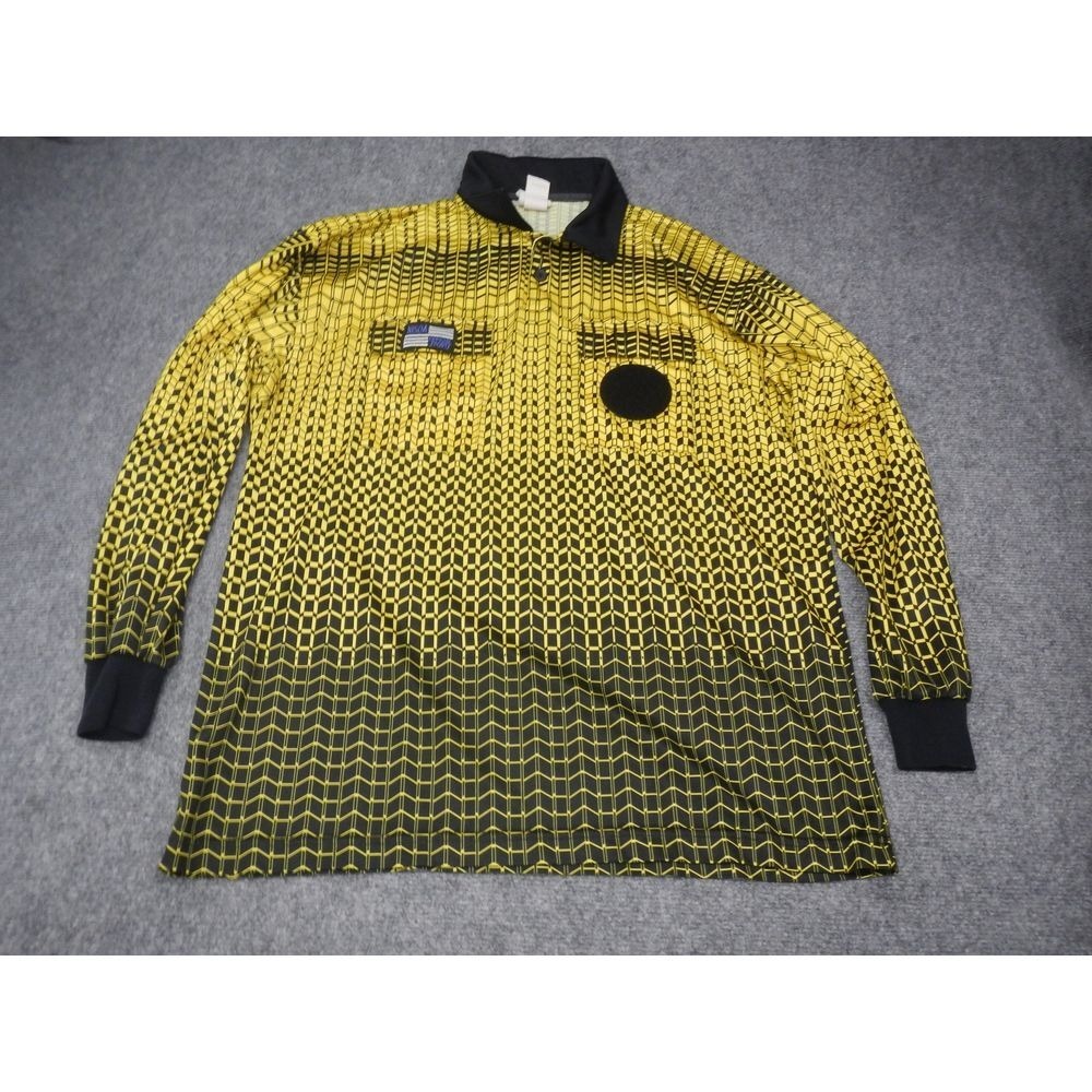 NISOA Official Sports Referee Jersey Large‎ Long Sleeve Geometric Pattern Yellow